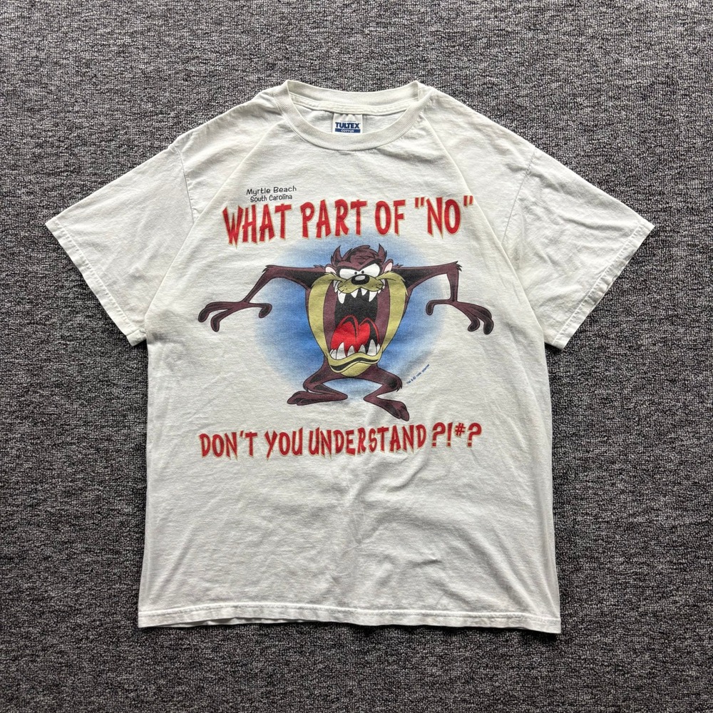 Vintage 1998 Tultex Looney Tunes Taz Humor Graphic White T-Shirt Size Large
